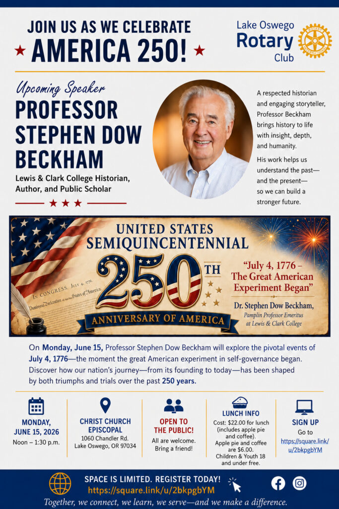 Flyer about June 15 250th US Anniversary Program in Lake Oswego